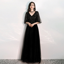 Large size evening dress 2021 new temperament socialite noble banquet host thin elegant black summer dress