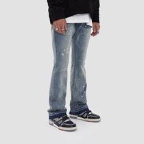 BONELESS splash ink wash VIBE wind high street wild basic micro-flared jeans mens trend