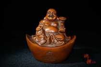 Boutique yellow poplar wood finely sculpted Yuan Baobao Buddha pendulum piece A solid wood engraving handlebar piece living room decoration process collection