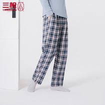 Three-gun pajama pants men autumn cotton color grid flannel mens home trousers grid pants casual home pants 60873