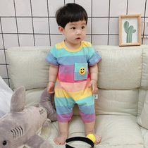 Baby ha clothing summer thin baby triangle climbing suit cotton short sleeve cute men and women newborn air conditioning jumpsuit