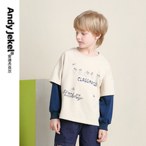 Boys sweatshirt round collar tide children fake two knit blouse boys Yangqi CUHK Childrens clothes 2022 Spring and autumn new