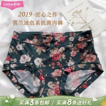 New color field ice silk underpants female morandi printed milk silk graphene antibacterial cotton crotch flat corner pants head