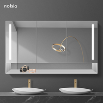 Light luxury intelligent defogging bathroom mirror cabinet wall-mounted led toilet storage integrated mirror cabinet with storage rack