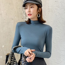 Semi-turtleneck base shirt womens long-sleeved thin tight fit inside the autumn chic gentle solid color Modal T-shirt top