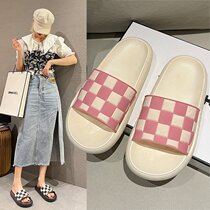 Black and white Chessboard Slippers summer Men and women Fashion Ins Tides Stomachers THICK BOTTOM BEACH LOVERS HOME COOL SLIPPERS