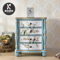 Bedside table American solid wood room small cabinet front storage side cabinet wooden Mediterranean bedside table simple bedroom