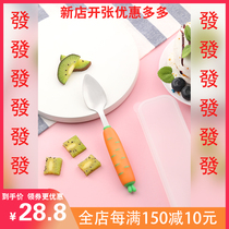 Japan Greennose Infant Child Scrapspoon Spoon Paving Spoon Apple Clay Baby Stainless Steel Cutlery Suit