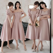 Satin bridesmaid clothes can usually wear 2021 new autumn sister Group dress dress simple atmosphere wedding small man