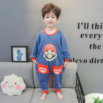 Boys pyjamas in spring and autumn pure cotton boybaby baby cartoon anti kicking sleeping baby sweet childrens home suit