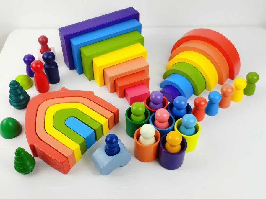 German rainbow building blocks wooden small cute big block educational children's toys children's Montessori building blocks toys