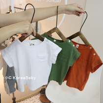 Baby pure cotton breathable cotton and linen short-sleeved t-shirt Korean baby childrens clothing 2021 summer new mens and womens childrens half-sleeved T-shirt