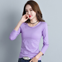 Pure cotton round neck base shirt womens long-sleeved spring slim thin 2021 new inner tie autumn clothes tight t-shirt top