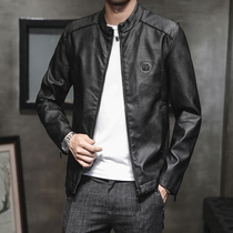 2021 spring and autumn Haining leather mens leather jacket Sheepskin stand-up collar motorcycle casual top jacket slim tide
