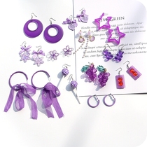 Korean temperament personality ear studs Joker earrings simple long pendant Net Red Tide people cold wind purple ear clip