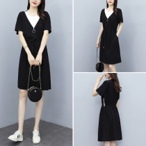 One-piece dress 2022 new Summer sashimi Slim Fashion Loose short sleeves Slim Fit Slim Black Dress Woman