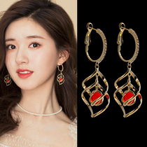 Earrings 2021 New tidal air summer earrings high-grade light luxury red explosive exaggerated earrings women