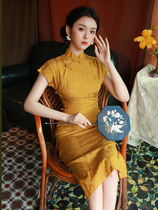 Yellow Qipao 2021 New Summer Vegetarian Elegant Retro Temperament Young Girl Improved Version Short Dress Dress