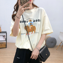 Printed round neck short sleeve T-shirt female 2020 Summer new Korean loose thin body shirt with base shirt tide
