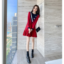Winter red New Year knitted dress Spring Festival New Year celebration womens autumn and winter red skirt with bottom winter dress