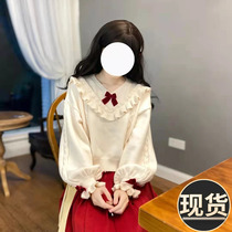 ader autumn and winter new sweater retro design sense niche French court style soft waxy lantern sleeve knitted sweater top