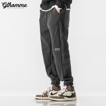 Autumn and winter new mens trousers loose leg pants Korean trend black sports pants thick Joker casual pants