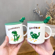 Japanese cute creative with lid with spoon dinosaur ceramic cup business office coffee mug for male and female students
