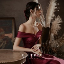  Mantingfang (F tune melody)toast dress 2021 new bride one-shoulder banquet temperament high-end evening dress