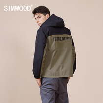  Simwood Jianmu mens clothing 2021 autumn new back letter printing contrast color hooded jacket jacket mens trend