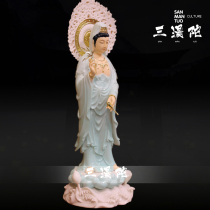  Sanmanto white marble dedicated to Guanyin Buddha statue decoration Guanshiyin Bodhisattva Buddha Statue sitting Lotus Guanyin statue Western three saints