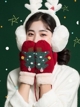 Christmas scarf gloves Christmas set collection Korean cute student warm Christmas tree earmuffs scarf plus