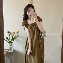 Beach dress female seaside holiday summer 2022 new French loose meat shade and lean sleeve dress woman
