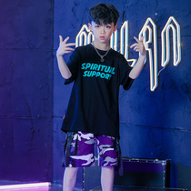 Childrens hiphop street dance costumes boys summer hip-hop tide loose T-shirt suit childrens jazz dance costume