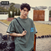KDZ trendy fantasy print T-shirt short sleeve men 2021 summer new heavy cotton cotton splicing sleeve large version loose body