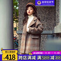 Girls double-sided cashmere plaid coat autumn and winter European version of long foreign style loose fashion wool woolen cloth thick coat