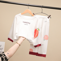 Girls cotton pajamas set childrens clothing 2021 spring and autumn childrens baby loose air-conditioning clothing bat home clothing