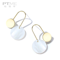 Sterling silver earrings female advanced cold wind golden exaggerated geometric large earrings face thin synthetic shell earrings