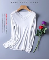 New autumn and winter silk knitted V neck long sleeve base shirt lace lace mulberry silk slim slim body top T-shirt women