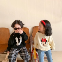  Childrens round neck pullover sweater 2021 spring Korean version of mens and womens cartoon long-sleeved bottoming shirt loose top Western style