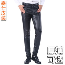 Spring Summer Season Thin skintight leather pants mens body Locomotive Pants Korean version Trend Thin Elastic Locomotive Leather Pants Single