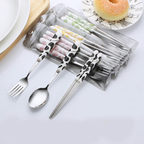 Secret health new cartoon cow pattern ceramic stainless steel spoon fork chopsticks set spoon spoon portable tableware set