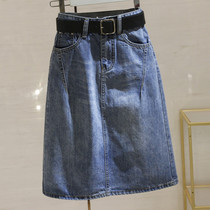 Half-body dress 2022 Spring-autumn blue denim with loose Korean version conspicuine slim and high waist open fork a short skirt female summer