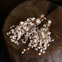2021 New Fashion 100 Hitch Styling Single Pint Champagne Gold Retro Flowers Exaggerated Earrings Wedding Photo Ear Trinkets