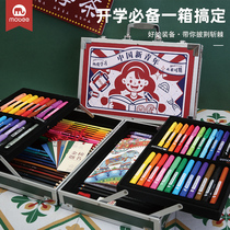 mobee Wencheng Art Gift Box Retro Painting Tool Set with Children's Primary School Students Hydrocolor Painting Gift Box Kinder and Girl Gift