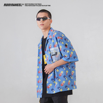 RNWL national tide Hawaiian shirt Mens trend Hong Kong style printed shirt womens short-sleeved mens tide brand loose ruffian handsome Japanese