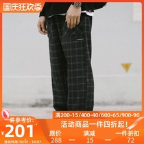 PSO Brand Harajuku plaid pants Tide Brand wide leg pants can bunch foot casual pants mens loose straight pants daddy pants