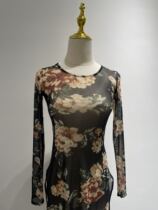  soso original modified dress new one-piece leggings spring design mesh Chinese style round neck double top