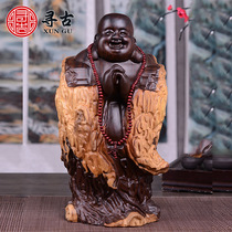 Ancient Black Sandalwood Carved Maitreya Buddha Ornament Living Room Solid Wood Carving Home Buddha Statue Crafts Opening Gift