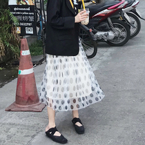Halo nini skirt 2019 spring new Korean version of Joker elastic waist wave dot skirt skirt female medium length