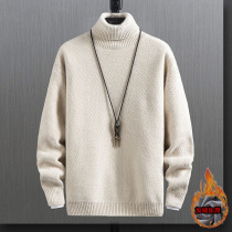 Teenagers plus velvet padded chenille turtle neck men's solid color warm Senior high school students Joker sweater
